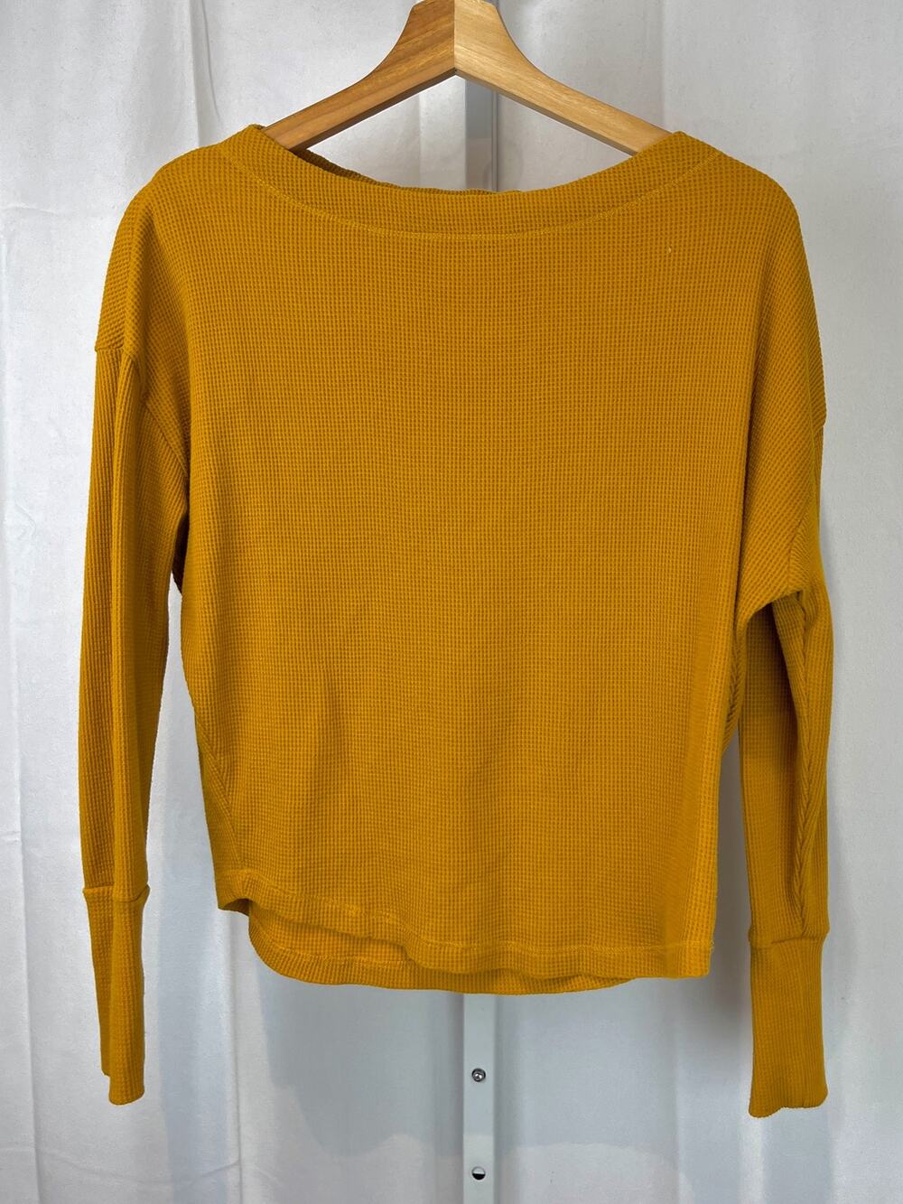 Akemi + Kin Anthropologie Thermal Top Boat Neck Long Sleeve Mustard Gold Size XS